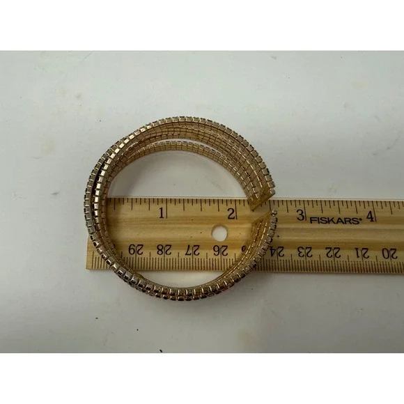 Multicolor Rhinestone 4 Row Gold Tone Statement Cuff Bracelet Boho Glam - Picture 6 of 7